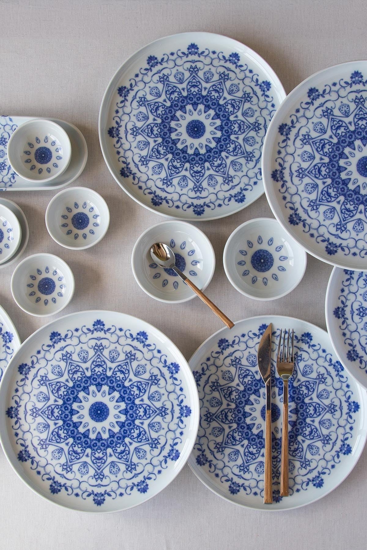 Rani Home Kahvaltı Takımı (14 Parça) Beyaz - Mavi JA-6928