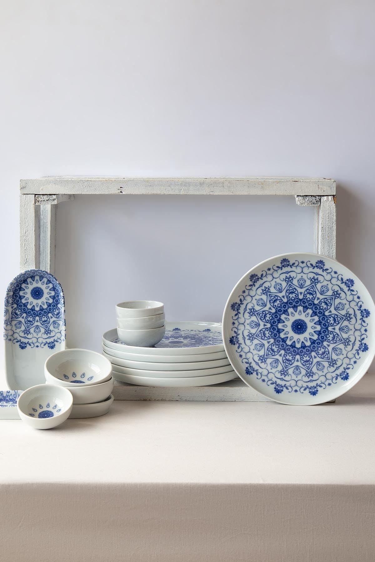 Rani Home Kahvaltı Takımı (14 Parça) Beyaz - Mavi JA-6928