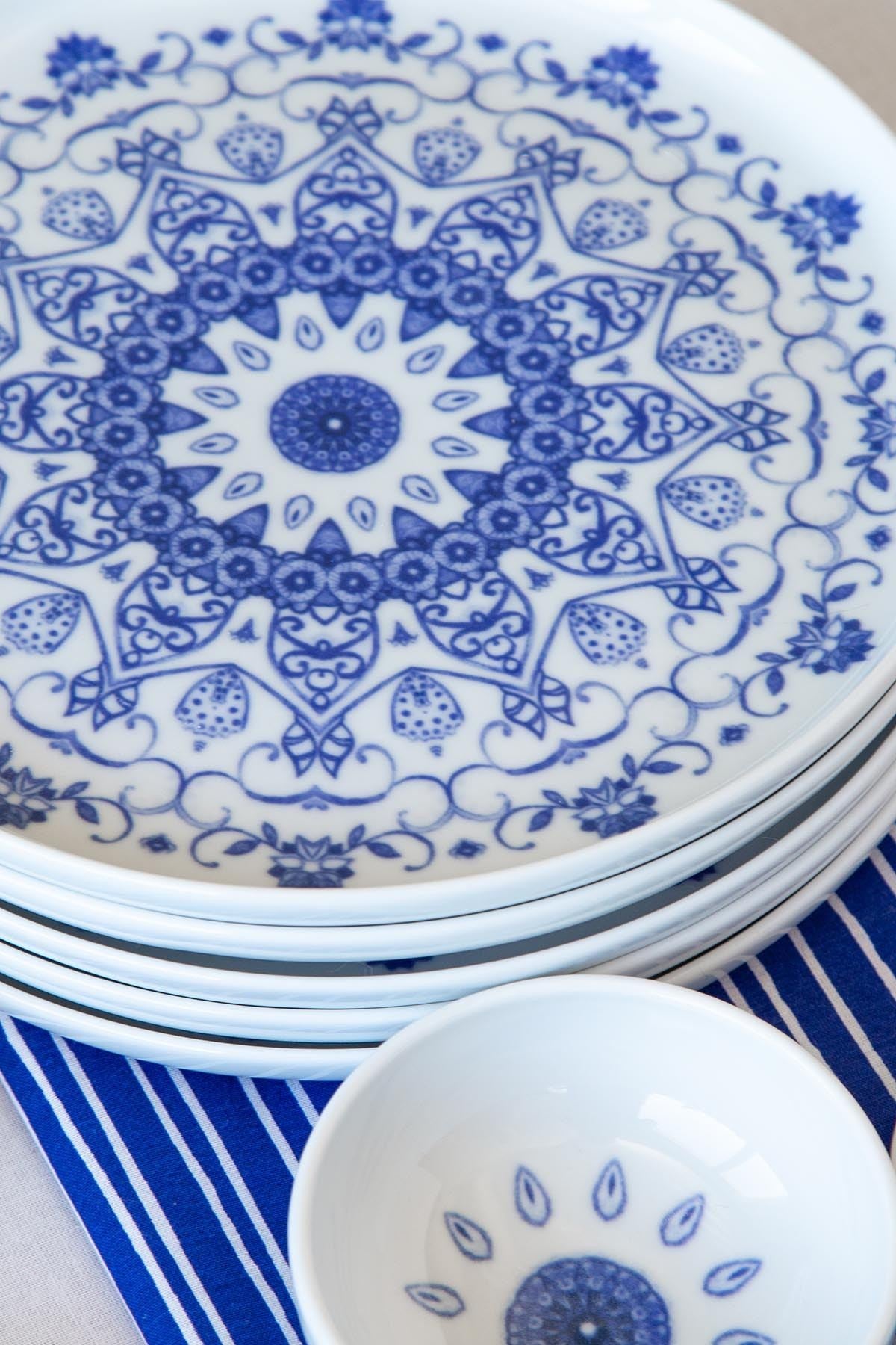 Rani Home Kahvaltı Takımı (14 Parça) Beyaz - Mavi JA-6928