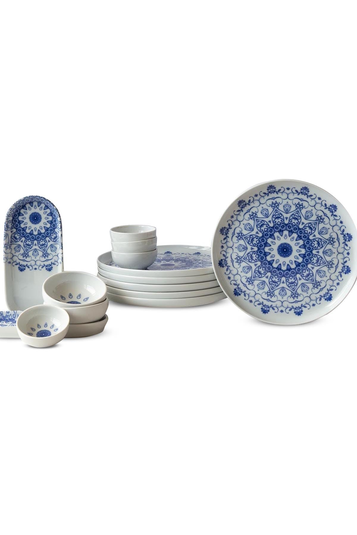 Rani Home Kahvaltı Takımı (14 Parça) Beyaz - Mavi JA-6928