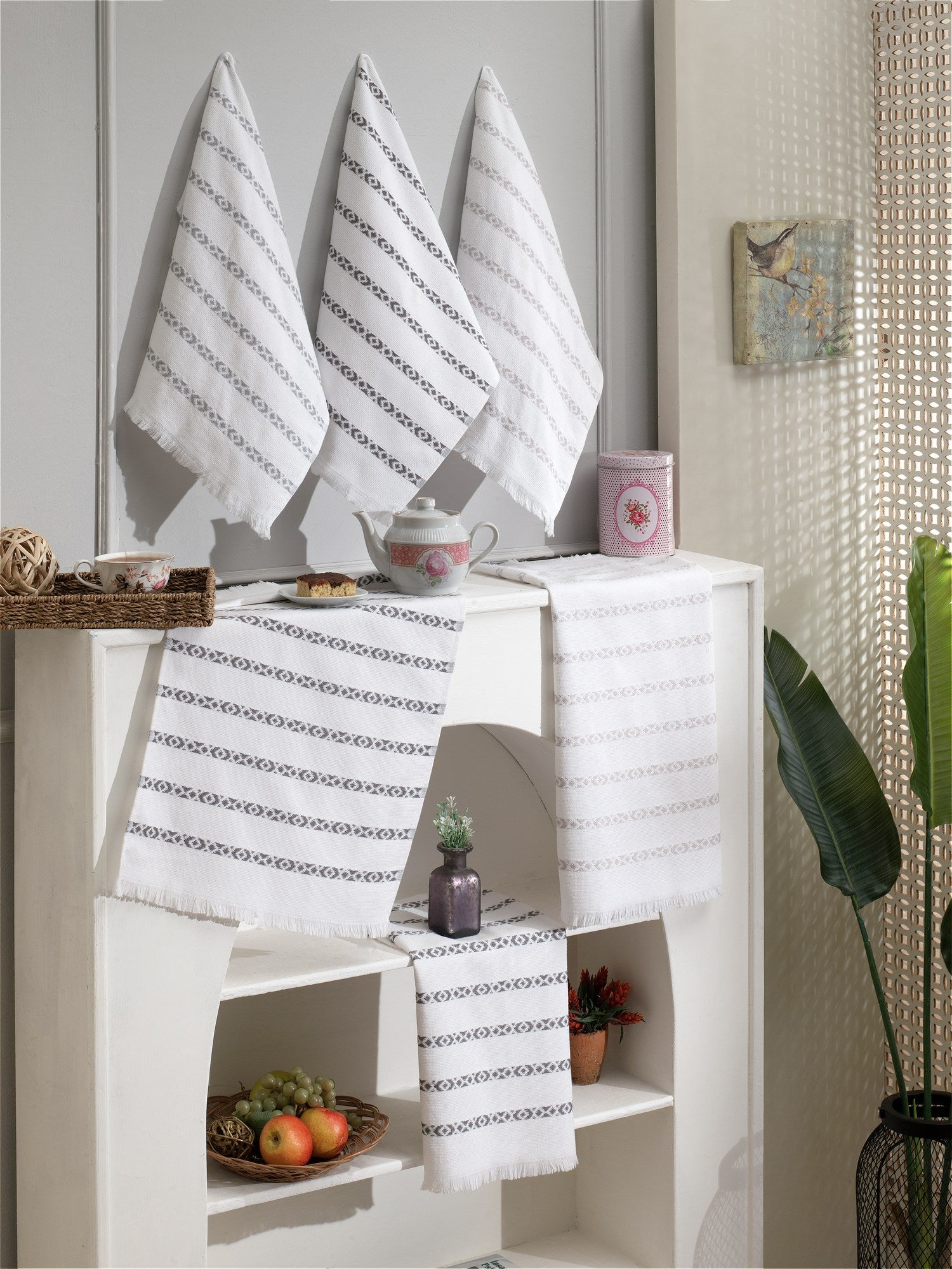 Rani Home Mutfak Havlusu Seti Beyaz - Gri AA-6229