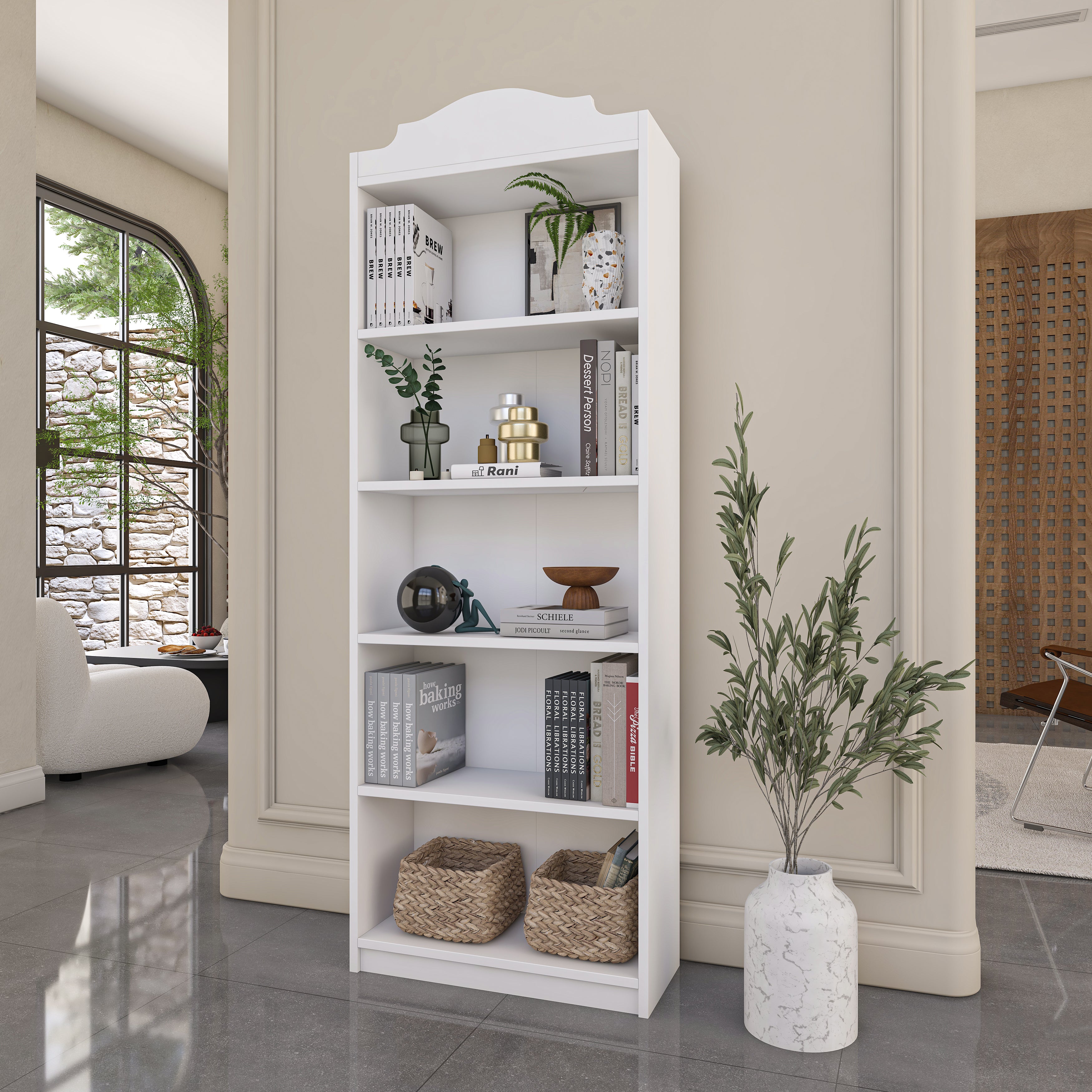 Rani HC130 Kitaplık 4 Raflı Çalışma Odası Kütüphane Modern Duvar Rafı Beyaz
