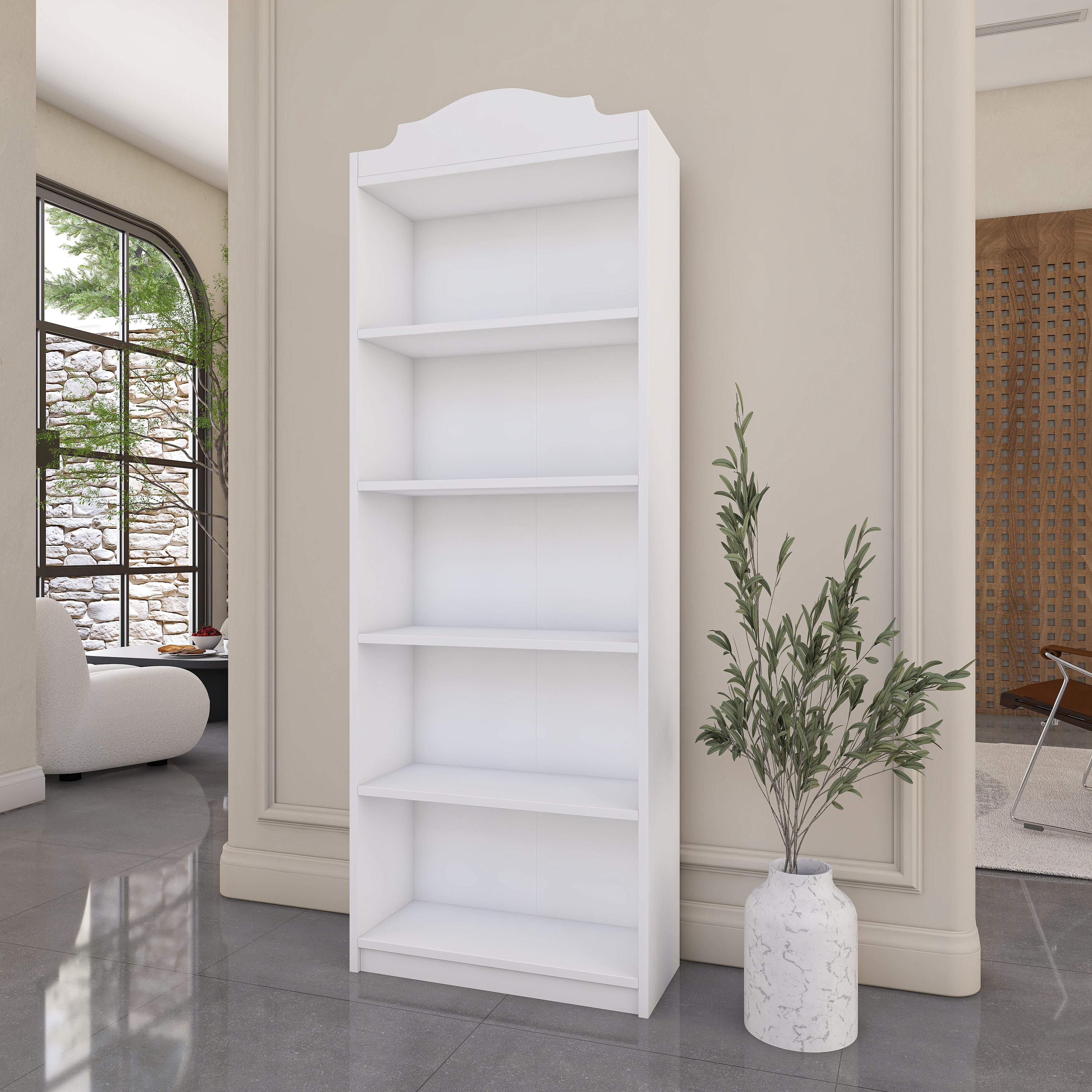 Rani HC130 Kitaplık 4 Raflı Çalışma Odası Kütüphane Modern Duvar Rafı Beyaz