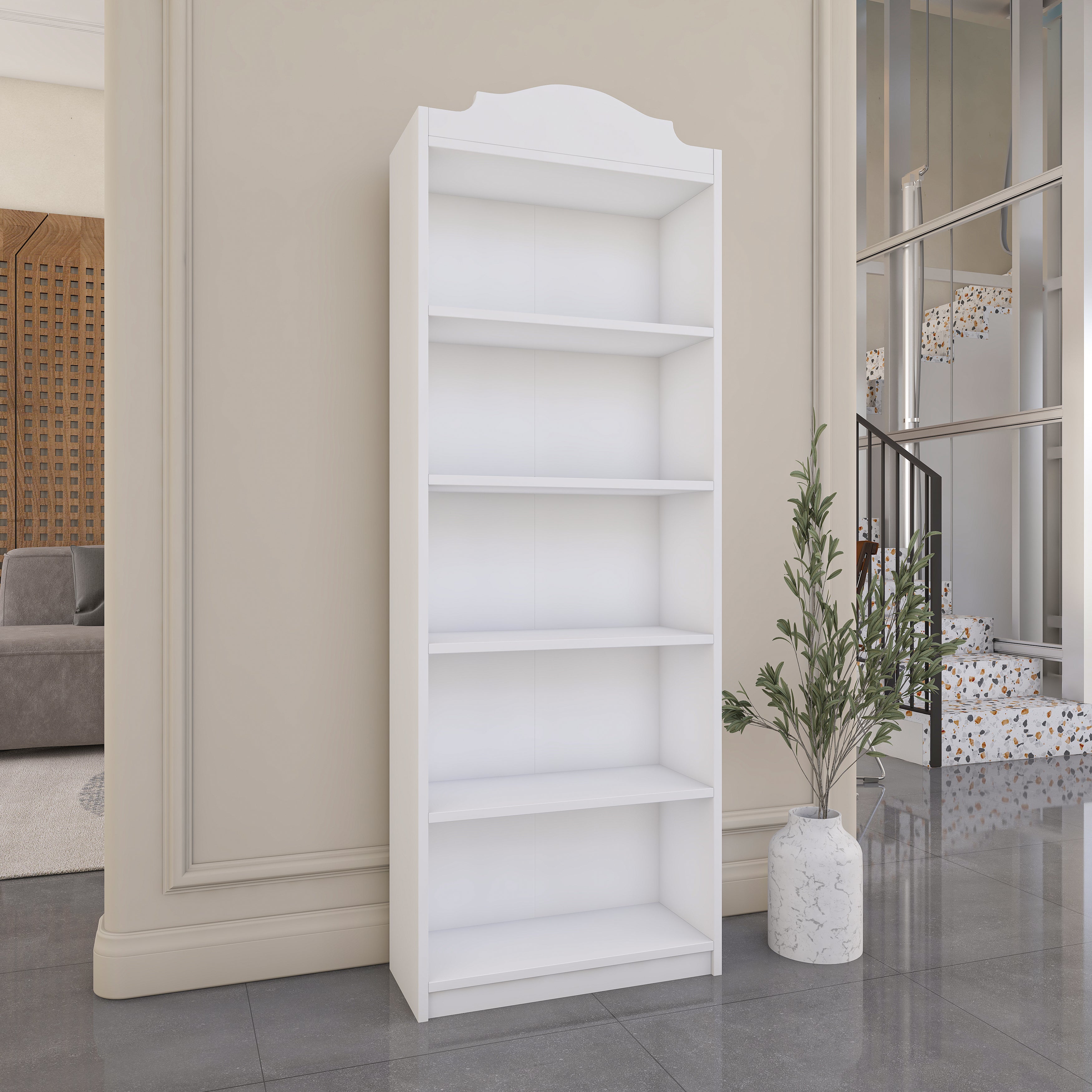 Rani HC130 Kitaplık 4 Raflı Çalışma Odası Kütüphane Modern Duvar Rafı Beyaz