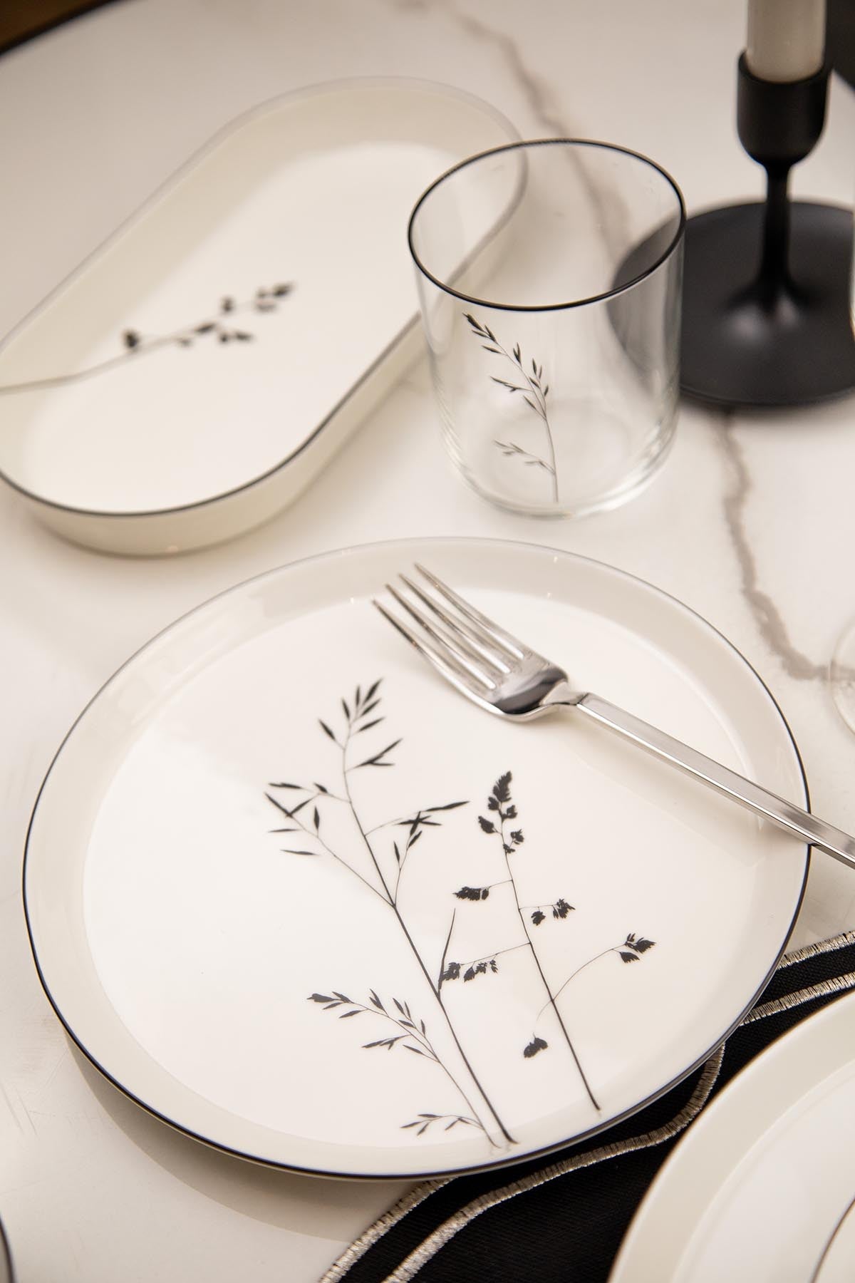 Rani Home Yemek Takımı (27 Parça) Beyaz Siyah HG-6908