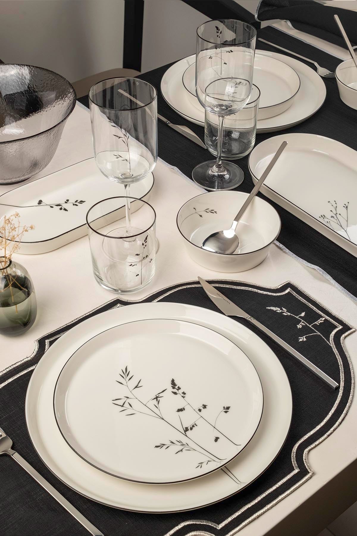 Rani Home Yemek Takımı (27 Parça) Beyaz Siyah HG-6908