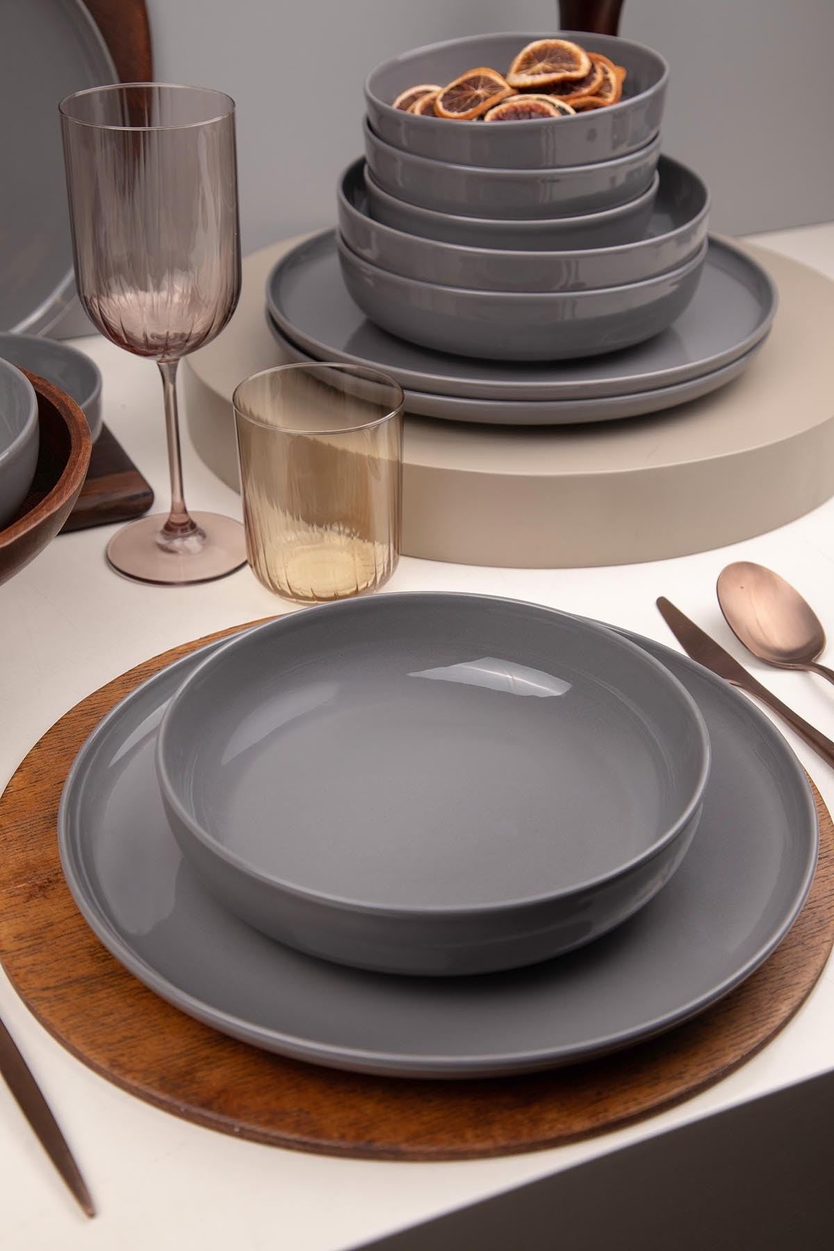 Rani Home Yemek Takımı (12 Parça) Kütahya Porselen Antrasit HB-6911