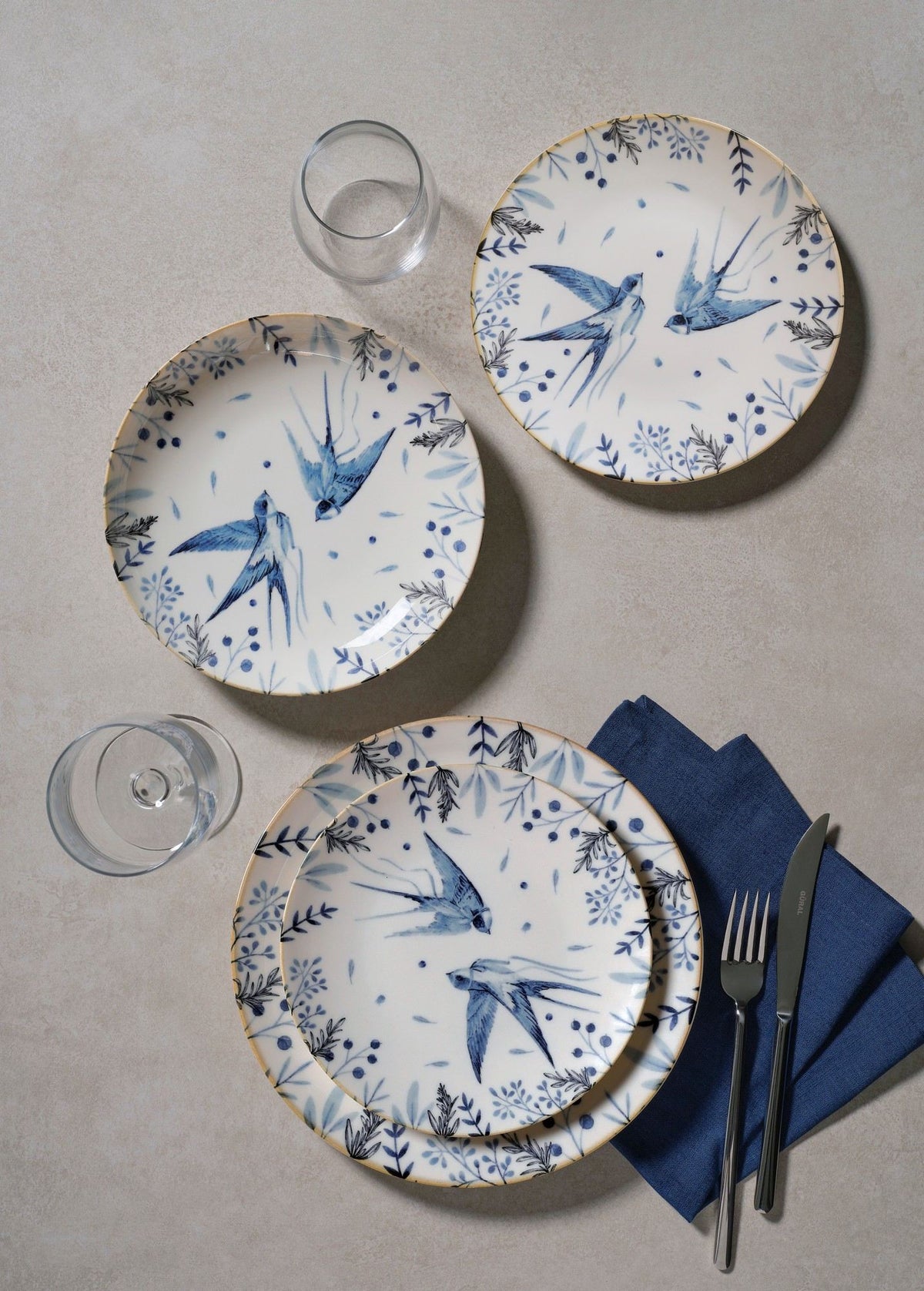 Rani Home Yemek Takımı (24 Parça) Güral Porselen Beyaz - Mavi - Siyah HE-6768