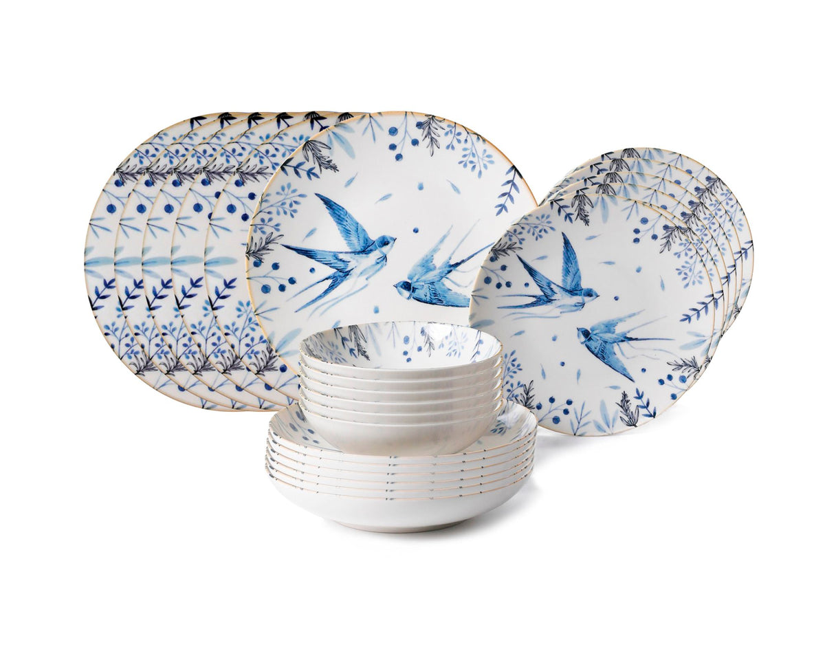 Rani Home Yemek Takımı (24 Parça) Güral Porselen Beyaz - Mavi - Siyah HE-6768