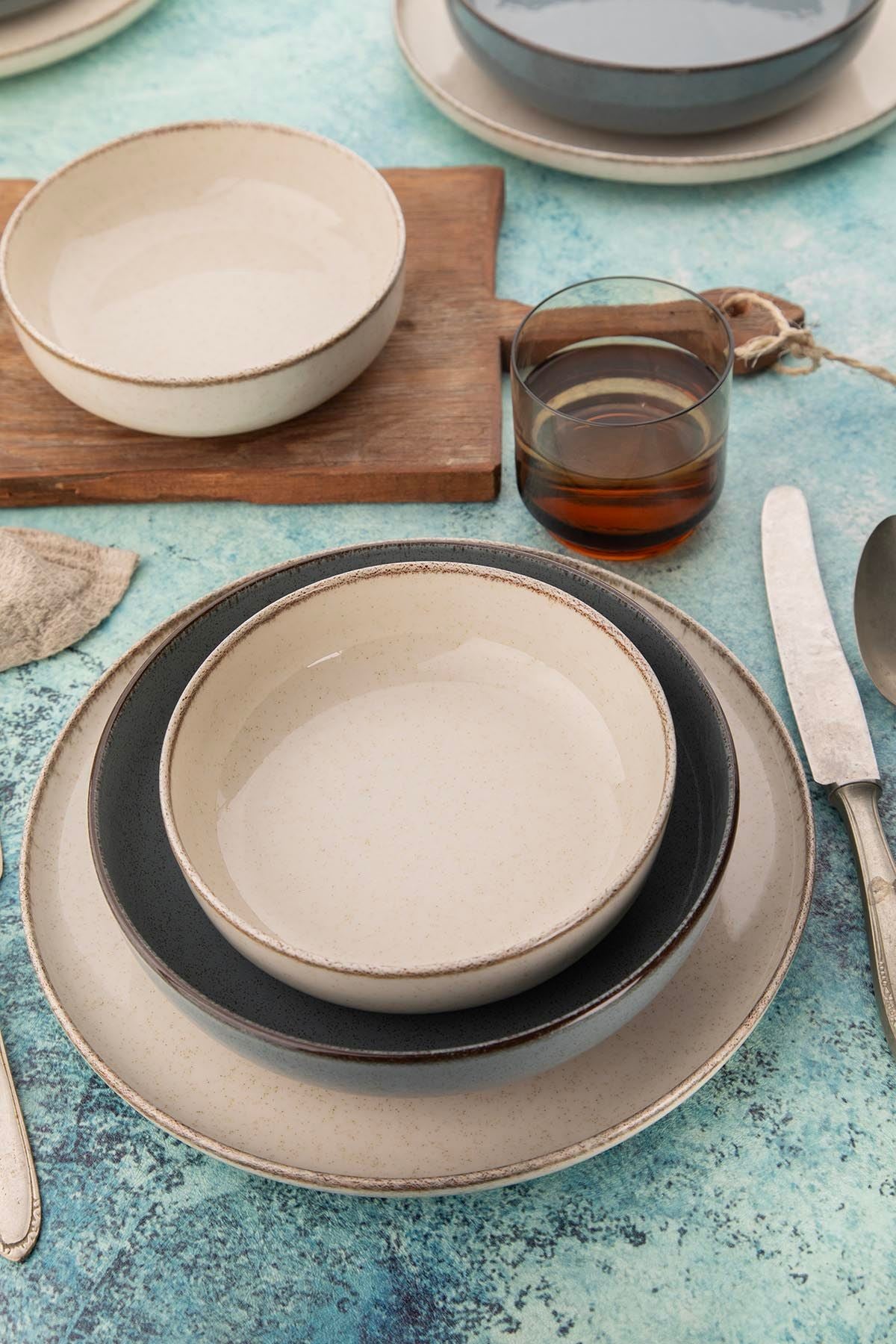 Rani Home Yemek Takımı (16 Parça) Kütahya Porselen  Krem - Mavi HC-6870