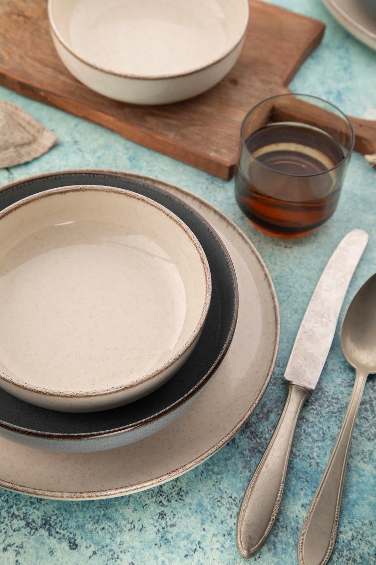 Rani Home Yemek Takımı (16 Parça) Kütahya Porselen  Krem - Mavi HC-6870