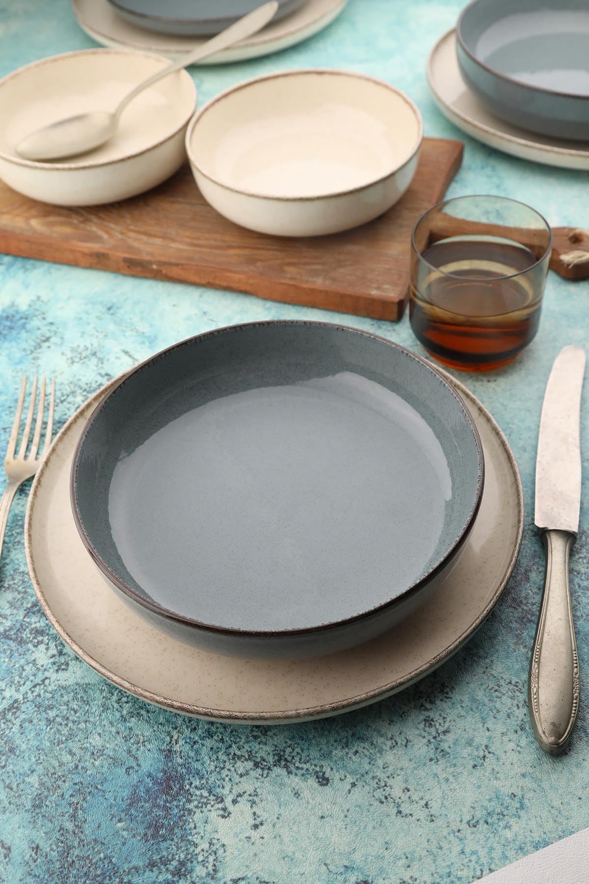 Rani Home Yemek Takımı (16 Parça) Kütahya Porselen  Krem - Mavi HC-6870