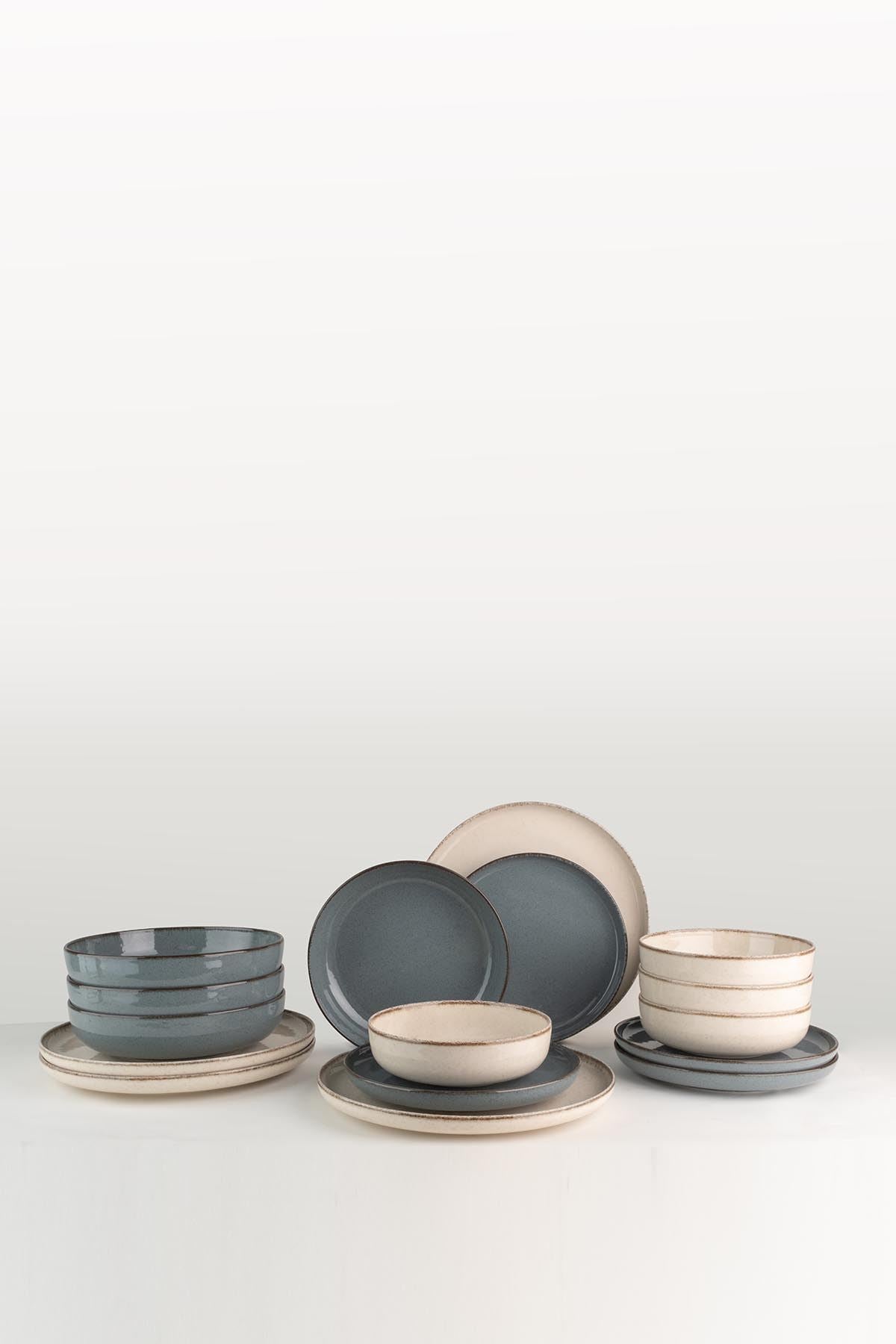 Rani Home Yemek Takımı (16 Parça) Kütahya Porselen  Krem - Mavi HC-6870