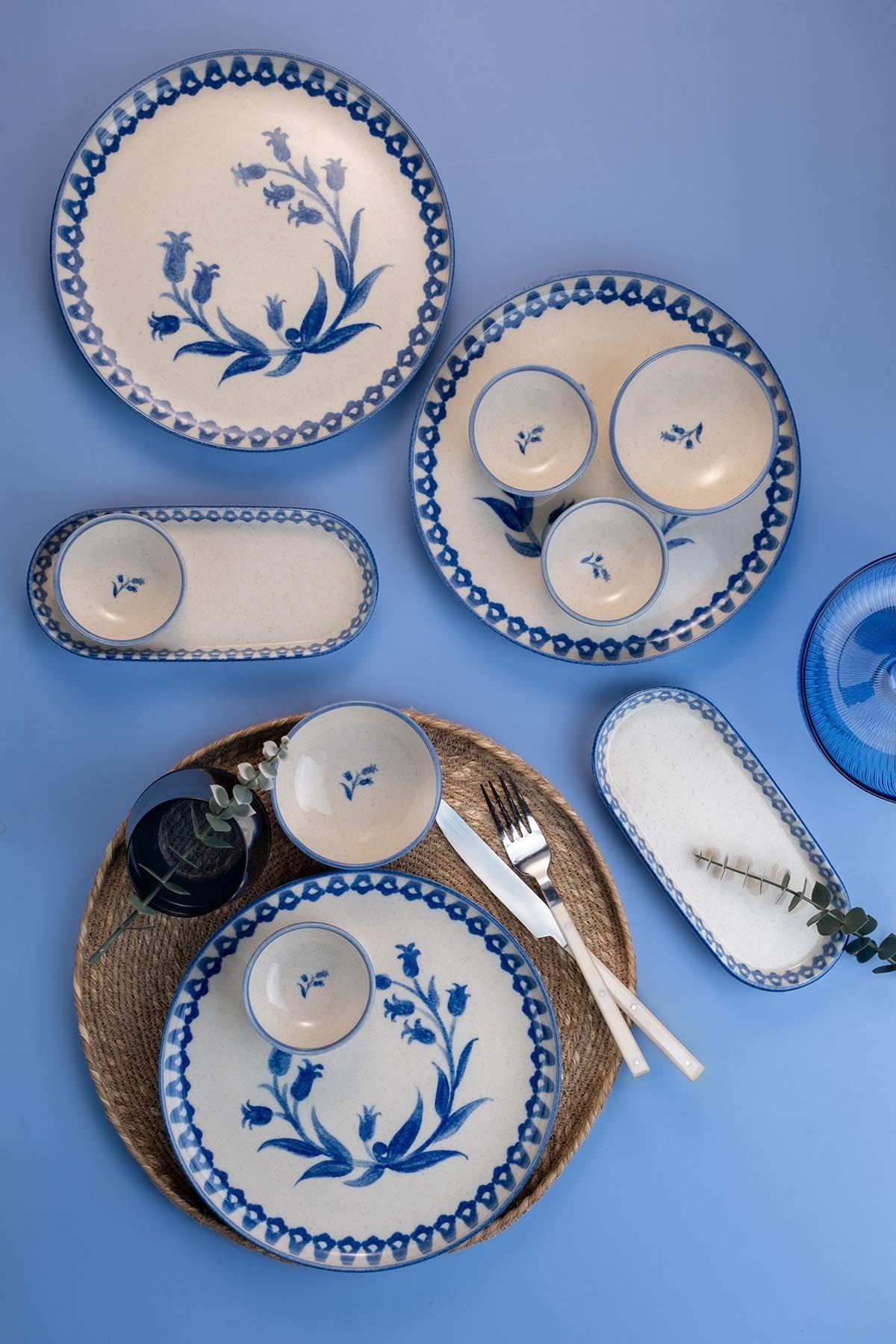 Rani Home Kahvaltı Takımı (14 Parça) Krem - Mavi JA-6871