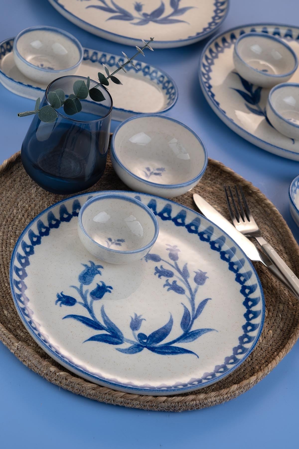 Rani Home Kahvaltı Takımı (14 Parça) Krem - Mavi JA-6871