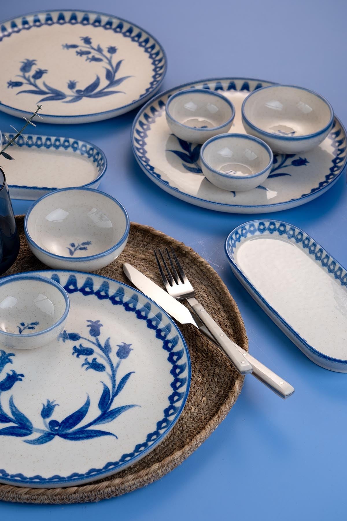 Rani Home Kahvaltı Takımı (14 Parça) Krem - Mavi JA-6871