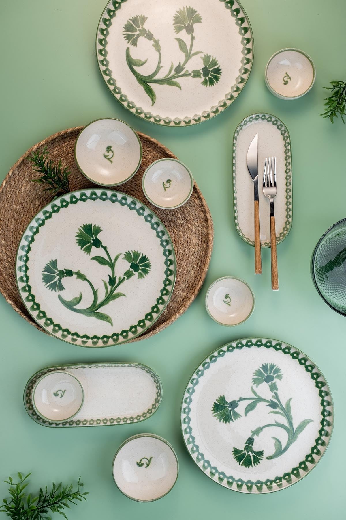 Rani Home Kahvaltı Takımı (14 Parça) Krem - Yeşil JA-6872
