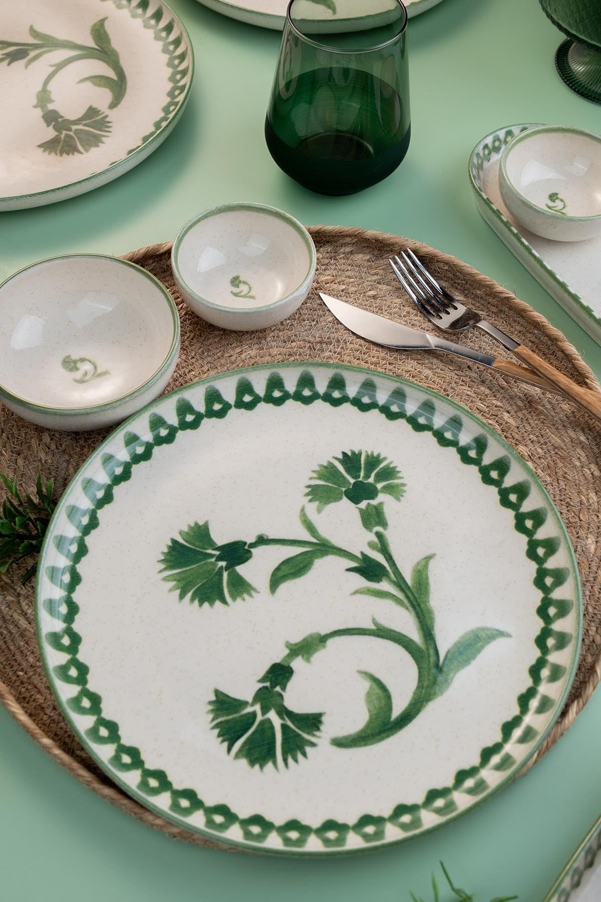 Rani Home Kahvaltı Takımı (14 Parça) Krem - Yeşil JA-6872