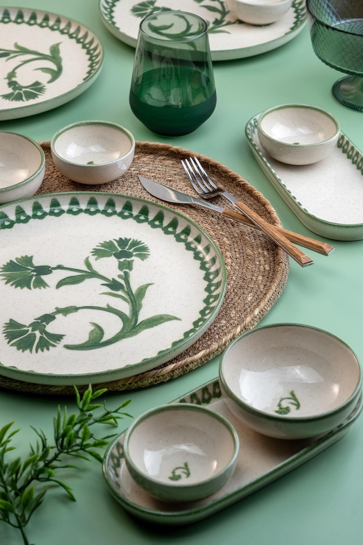 Rani Home Kahvaltı Takımı (14 Parça) Krem - Yeşil JA-6872