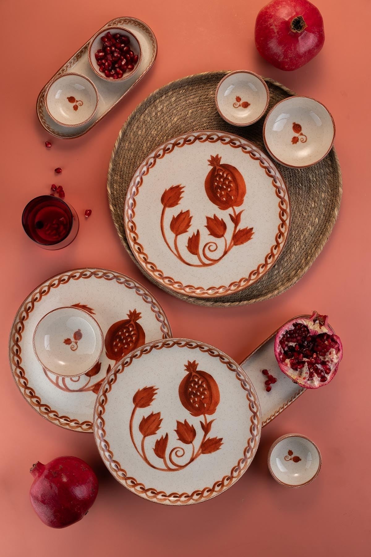 Rani Home Kahvaltı Takımı (14 Parça) Krem - Kırmızı JA-6873
