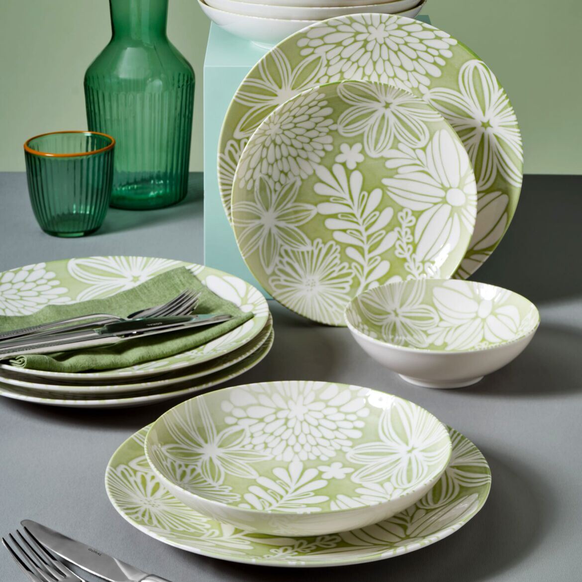 Rani Home Yemek Takımı (18 Parça) Güral Porselen  Yeşil - Beyaz HD-6770