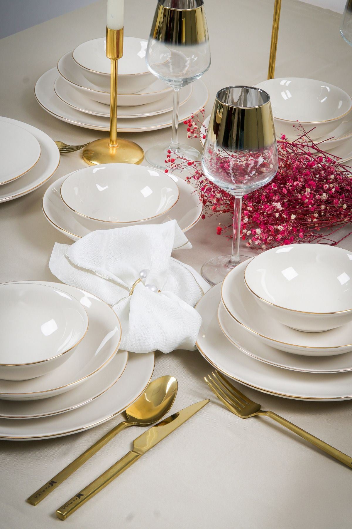 Rani Home Yemek Takımı (24 Parça) Hermia Beyaz - Altın HE-6934