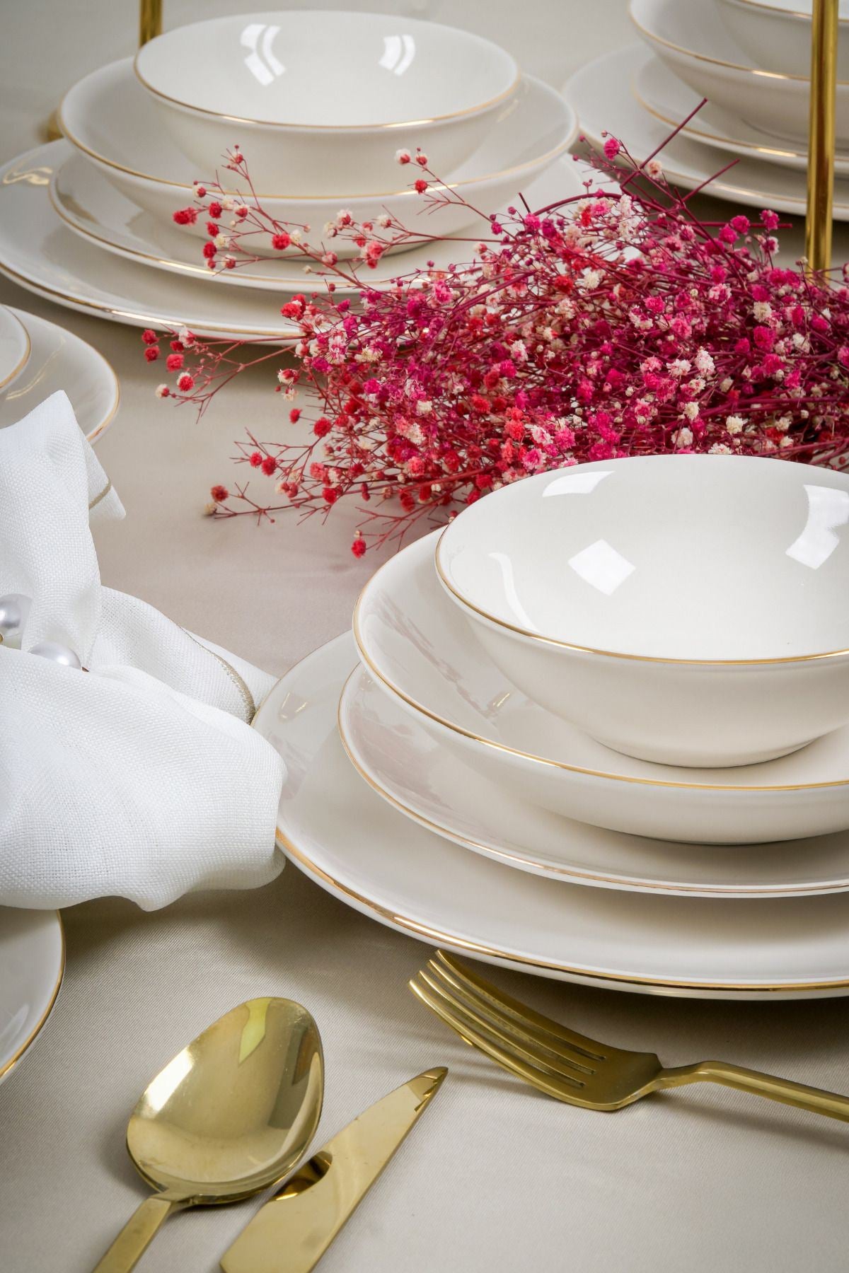 Rani Home Yemek Takımı (24 Parça) Hermia Beyaz - Altın HE-6934