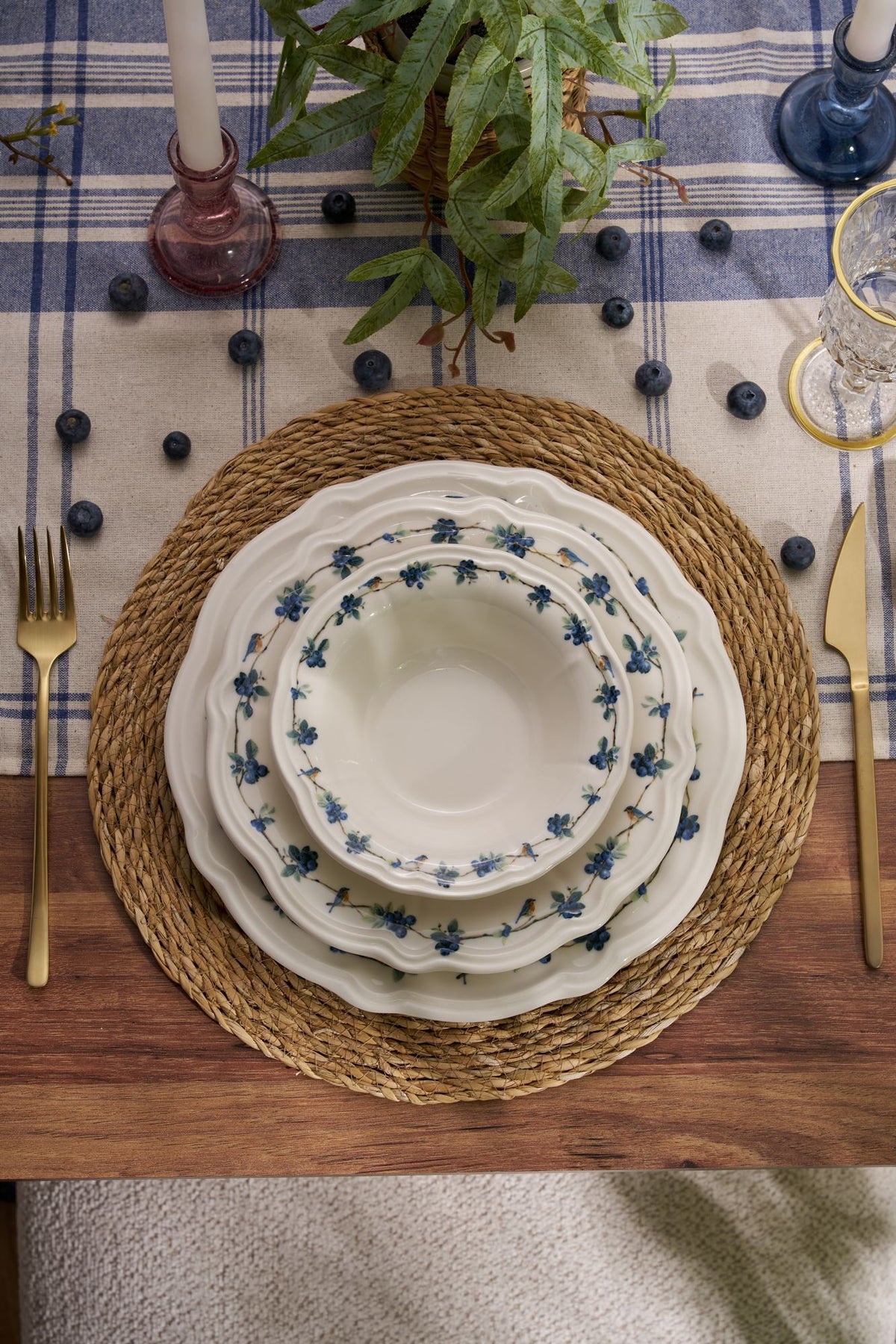 Rani Home Yemek Takımı (24 Parça) Hermia Beyaz - Mavi - Yeşil HE-6802
