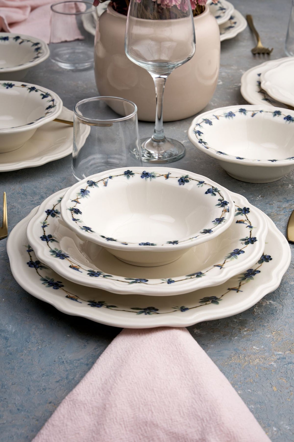 Rani Home Yemek Takımı (24 Parça) Hermia Beyaz - Mavi - Yeşil HE-6802