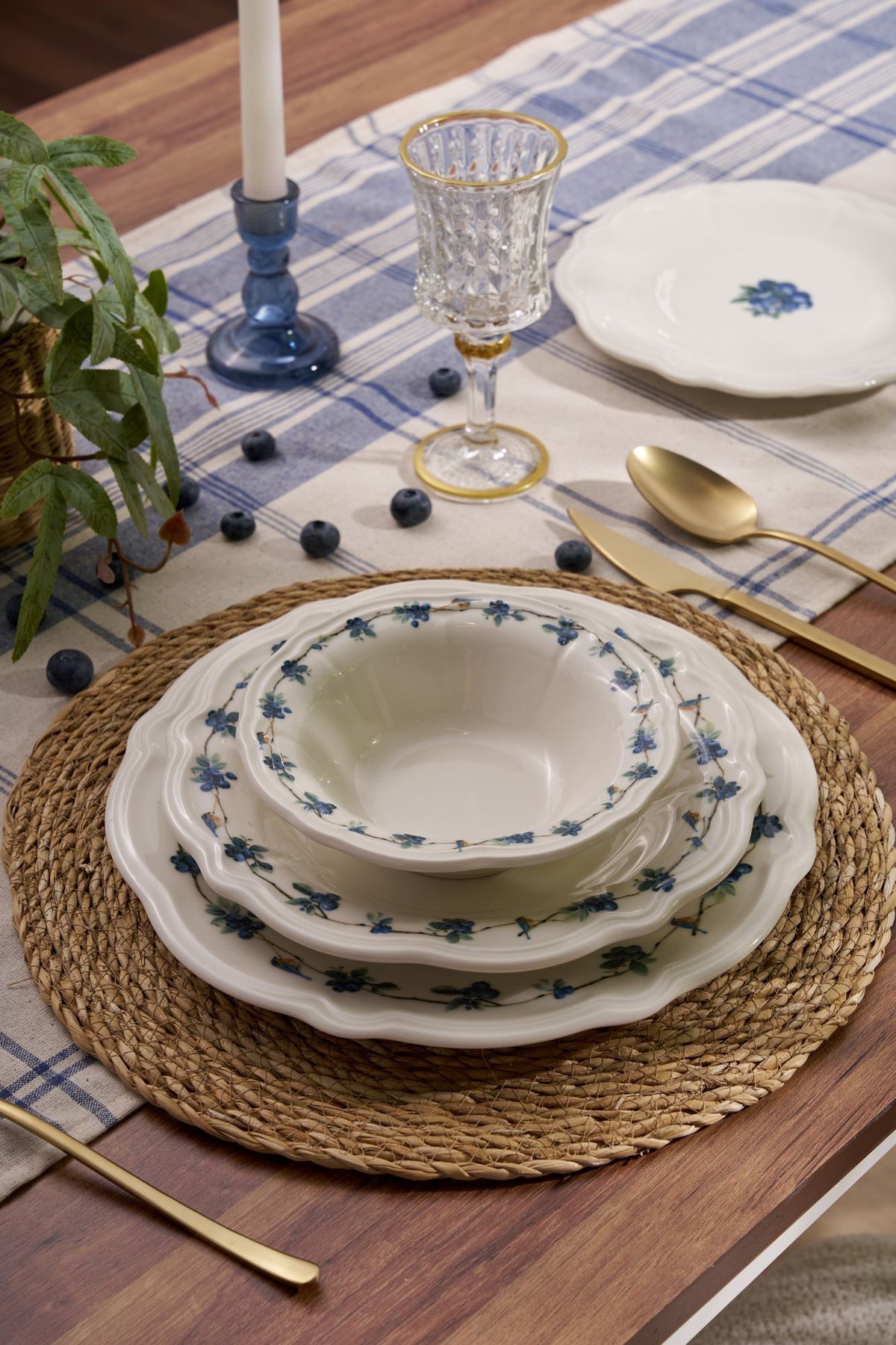 Rani Home Yemek Takımı (24 Parça) Hermia Beyaz - Mavi - Yeşil HE-6802