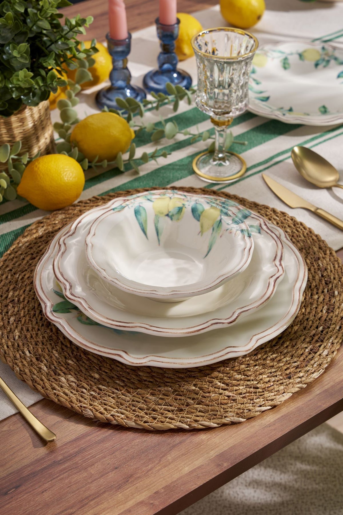 Rani Home Yemek Takımı (24 Parça) Hermia Yeşil - Sarı - Kahverengi HE-6803
