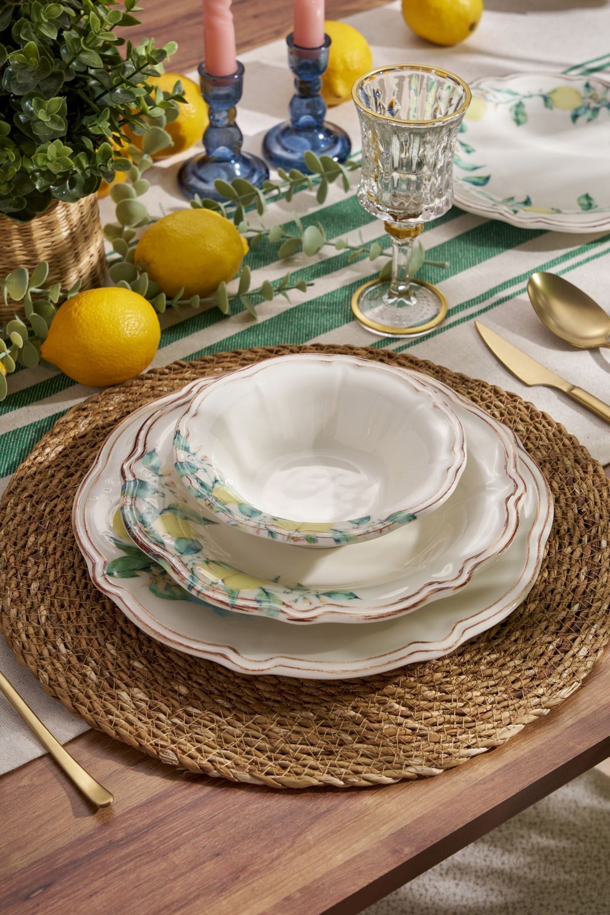 Rani Home Yemek Takımı (24 Parça) Hermia Yeşil - Sarı - Kahverengi HE-6803