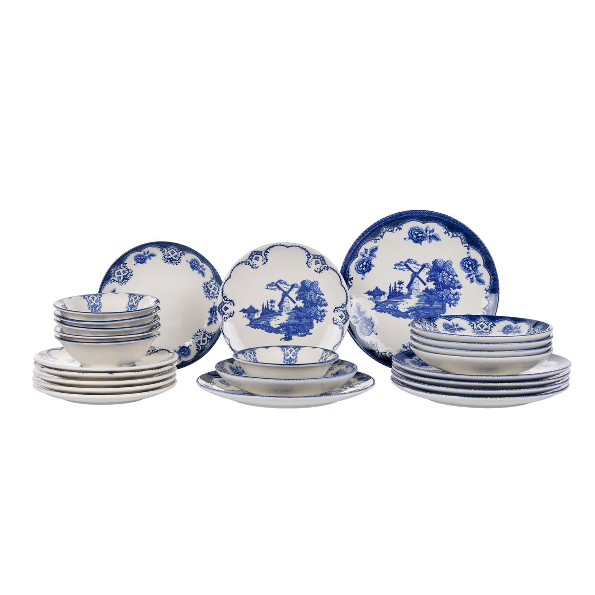 Rani Home Yemek Takımı (24 Parça) Hermia Beyaz - Mavi HE-6804