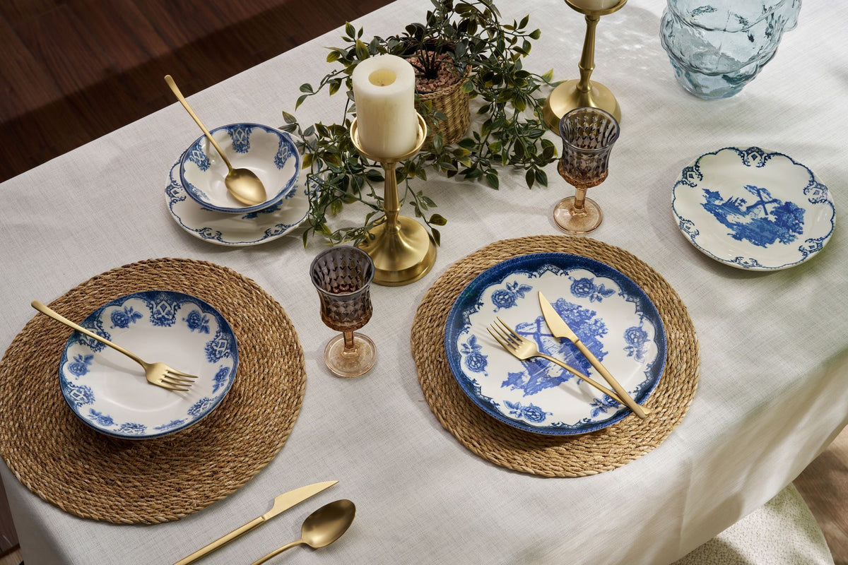 Rani Home Yemek Takımı (24 Parça) Hermia Beyaz - Mavi HE-6804