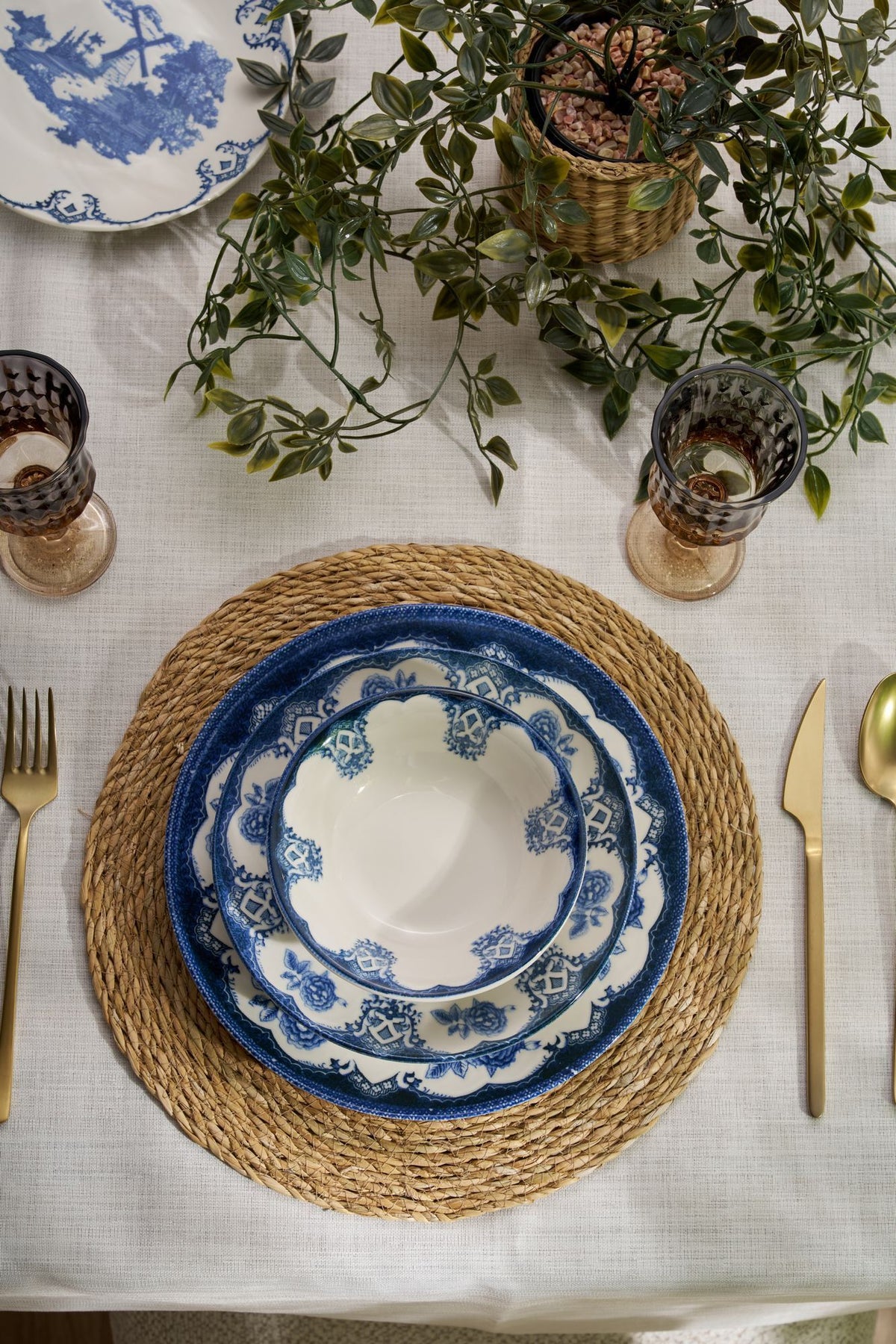 Rani Home Yemek Takımı (24 Parça) Hermia Beyaz - Mavi HE-6804