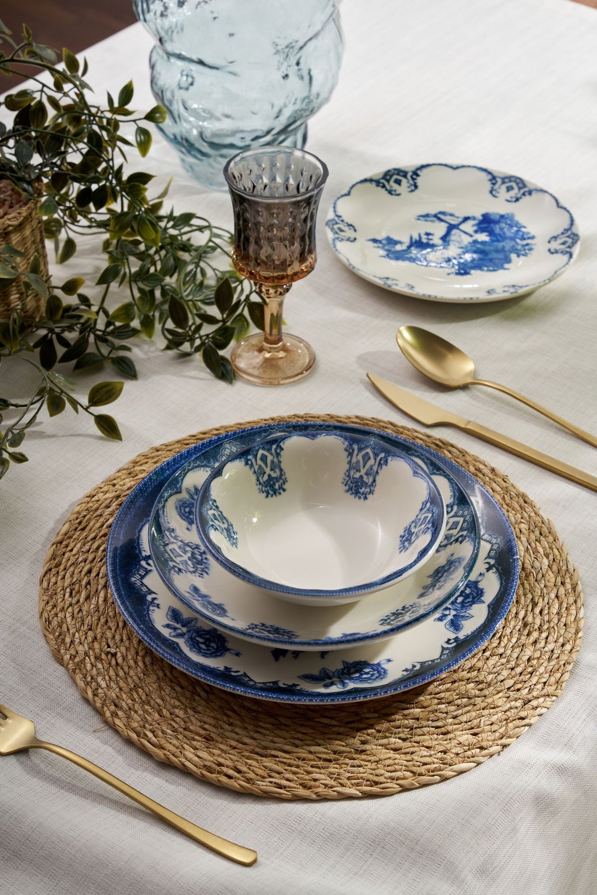 Rani Home Yemek Takımı (24 Parça) Hermia Beyaz - Mavi HE-6804