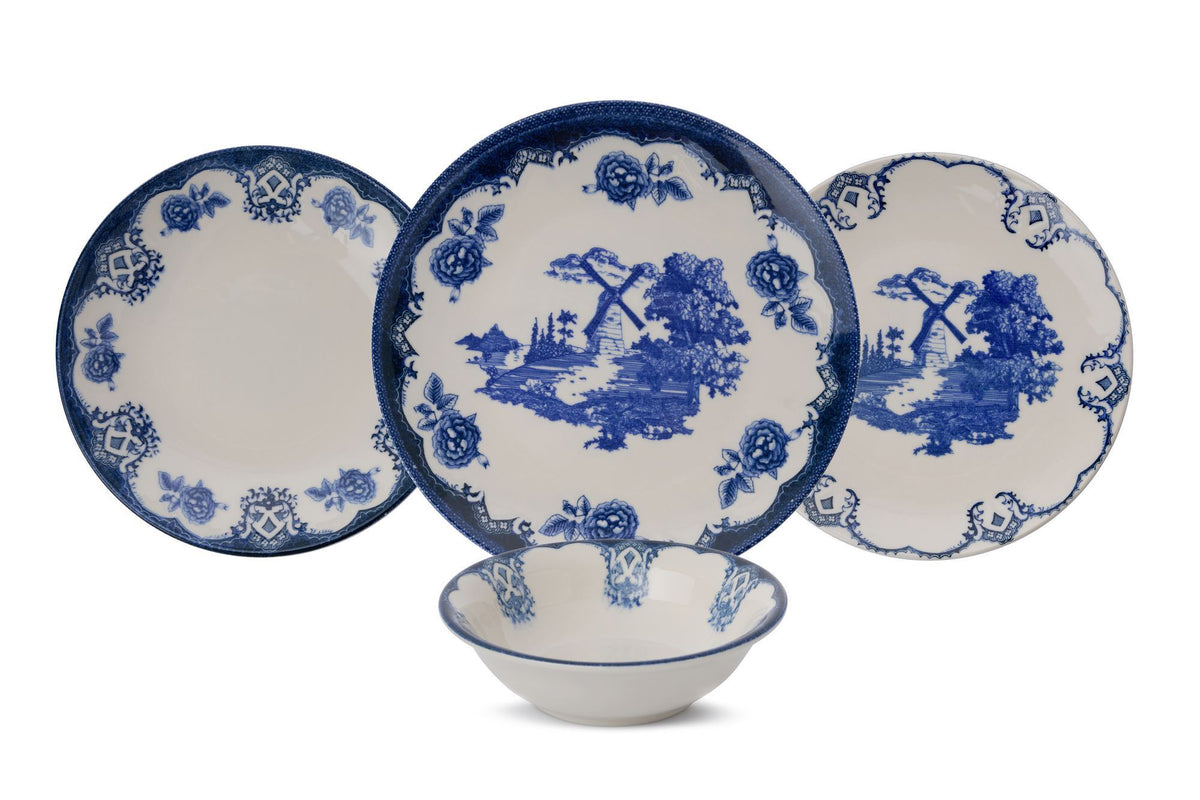 Rani Home Yemek Takımı (24 Parça) Hermia Beyaz - Mavi HE-6804