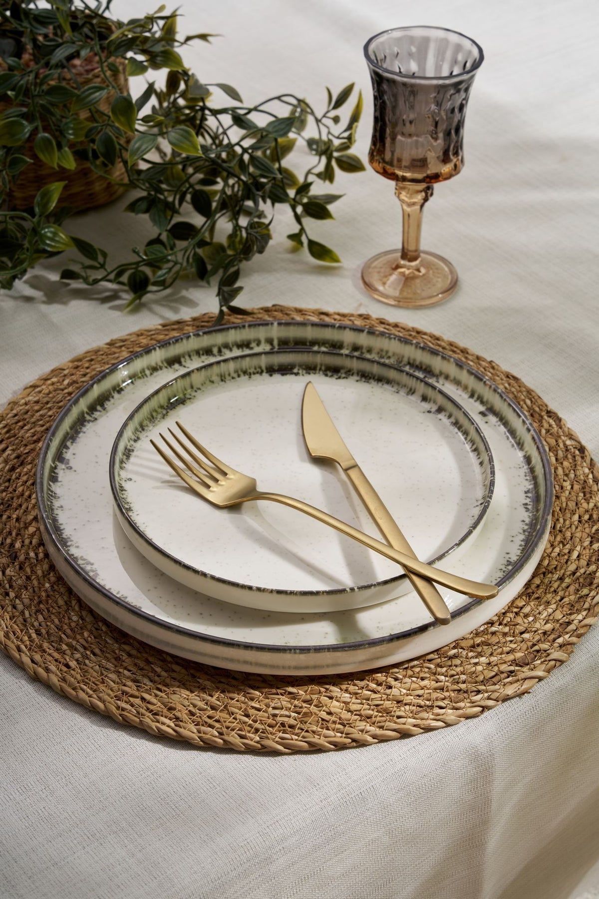 Rani Home Yemek Takımı (24 Parça) Hermia Beyaz - Kahverengi HE-6806