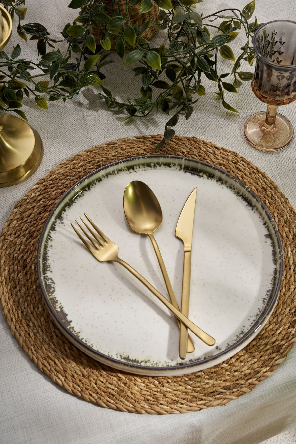Rani Home Yemek Takımı (24 Parça) Hermia Beyaz - Kahverengi HE-6806