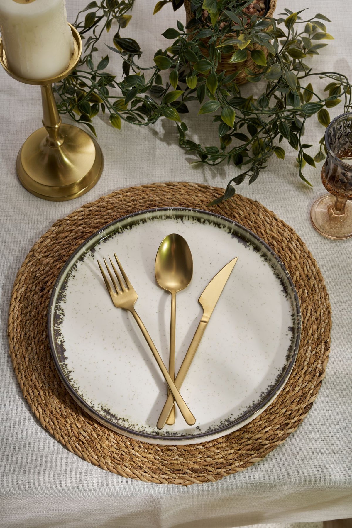 Rani Home Yemek Takımı (24 Parça) Hermia Beyaz - Kahverengi HE-6806