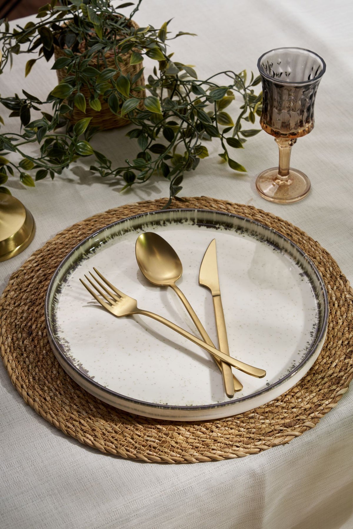 Rani Home Yemek Takımı (24 Parça) Hermia Beyaz - Kahverengi HE-6806