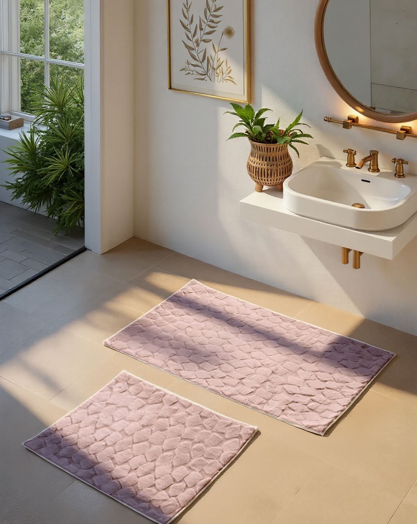 Rani Home Banyo Paspası Seti  Pembe BA-6454