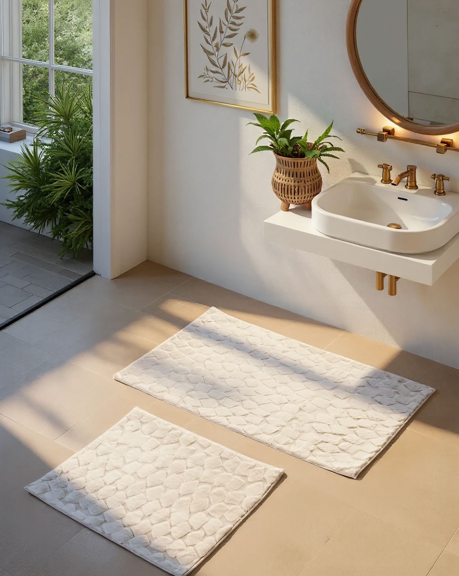 Rani Home Banyo Paspası Seti  Ekru BA-6456