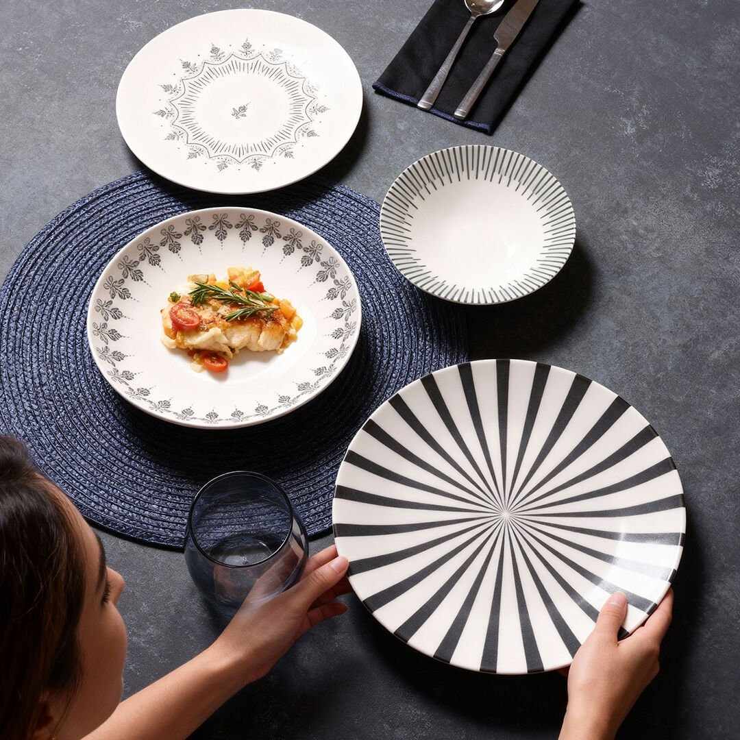 Rani Home Yemek Takımı (24 Parça) Güral Porselen Beyaz - Siyah HE-6772