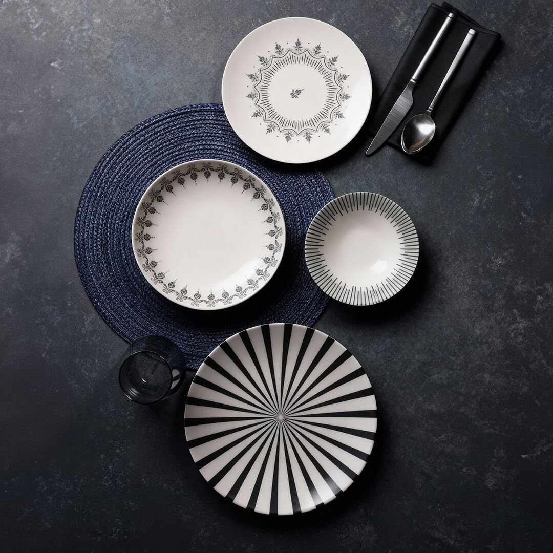 Rani Home Yemek Takımı (24 Parça) Güral Porselen Beyaz - Siyah HE-6772