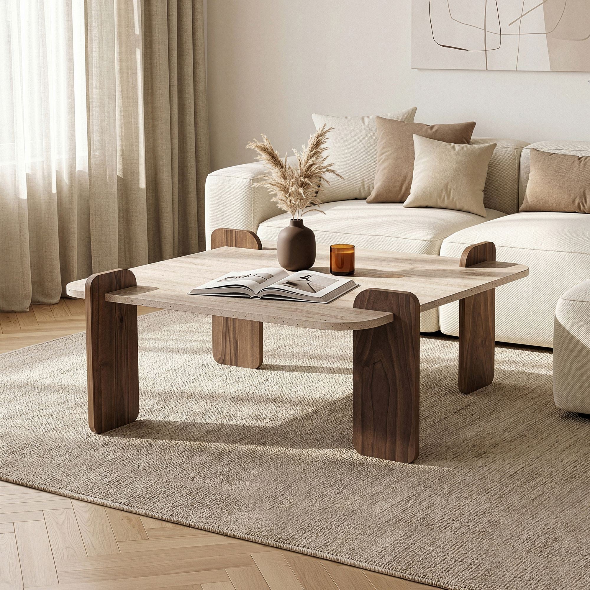Rani Home Orta Sehpa Traverten - Venedik Cevizi 117 Cm AB-5743