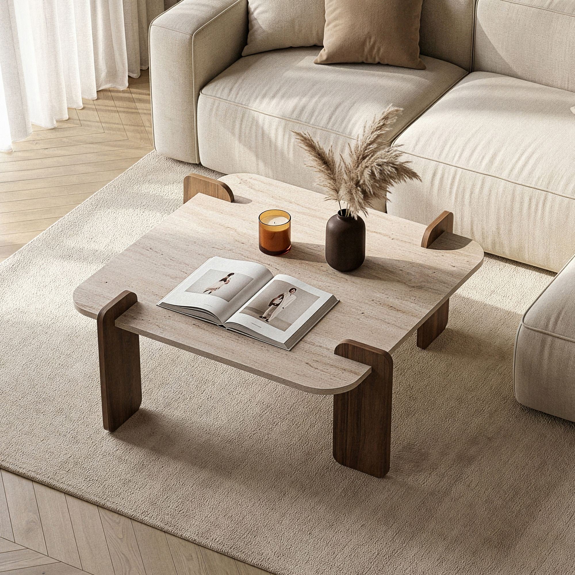 Rani Home Orta Sehpa Traverten - Venedik Cevizi 117 Cm AB-5743