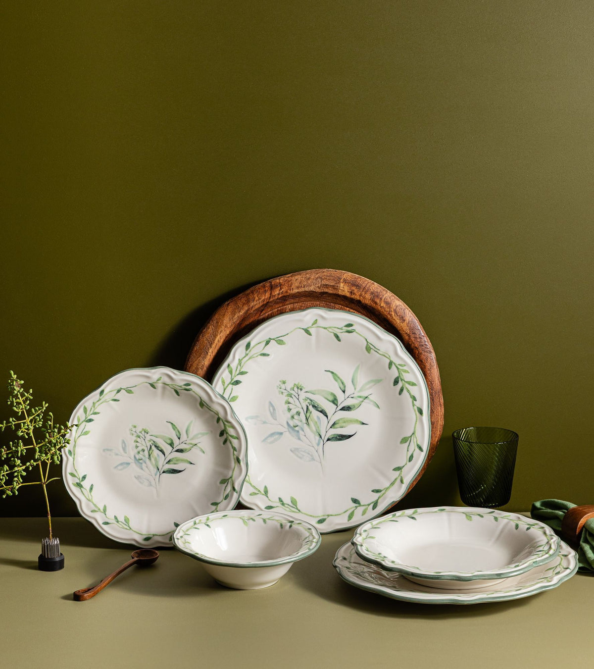 Rani Home Yemek Takımı (24 Parça) Hermia Beyaz - Yeşil HE-6809