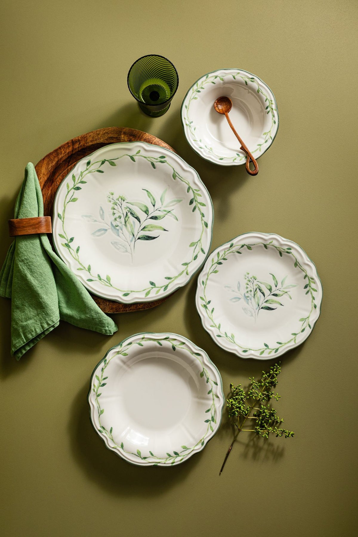 Rani Home Yemek Takımı (24 Parça) Hermia Beyaz - Yeşil HE-6809