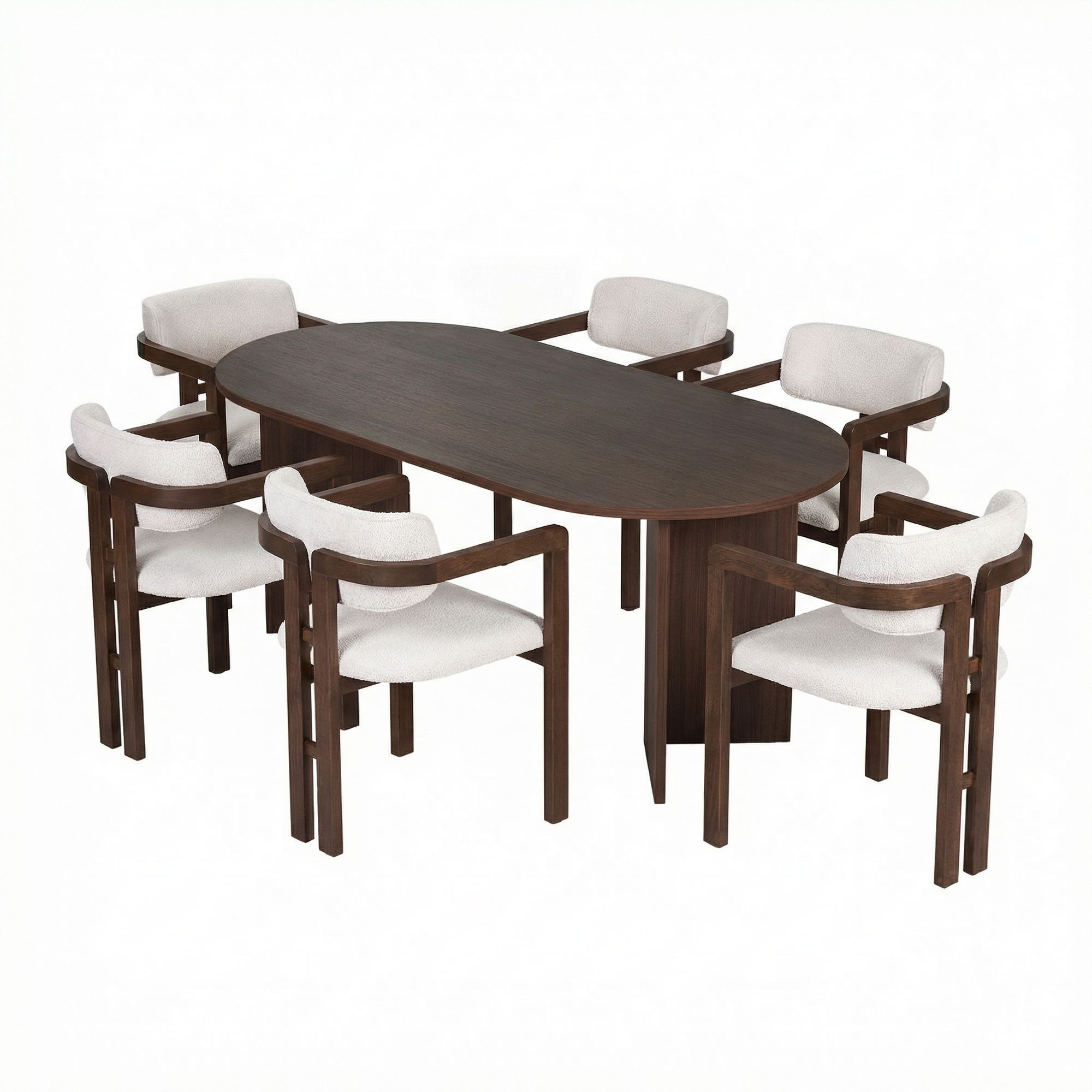 Rani Home Yemek Masası Takımı Milano Ceviz Masa Milano Ceviz Gövdeli Krem Rengi Kumaşlı Sandalye 180 Cm GE-5794